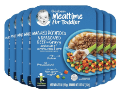 Gerber Baby Food, Mashed Potatoes and Seasoned Beef in Gravy and a side of Carrots, Peas and Corn, Toddler Food with Farm Grown Veggies, Toddler Meal, No Preservatives, 6.67 oz Ounce